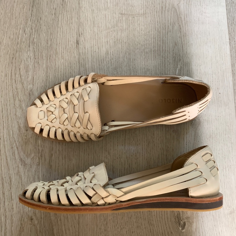 Nisolo Beige Woven Leather Huarache Sandals